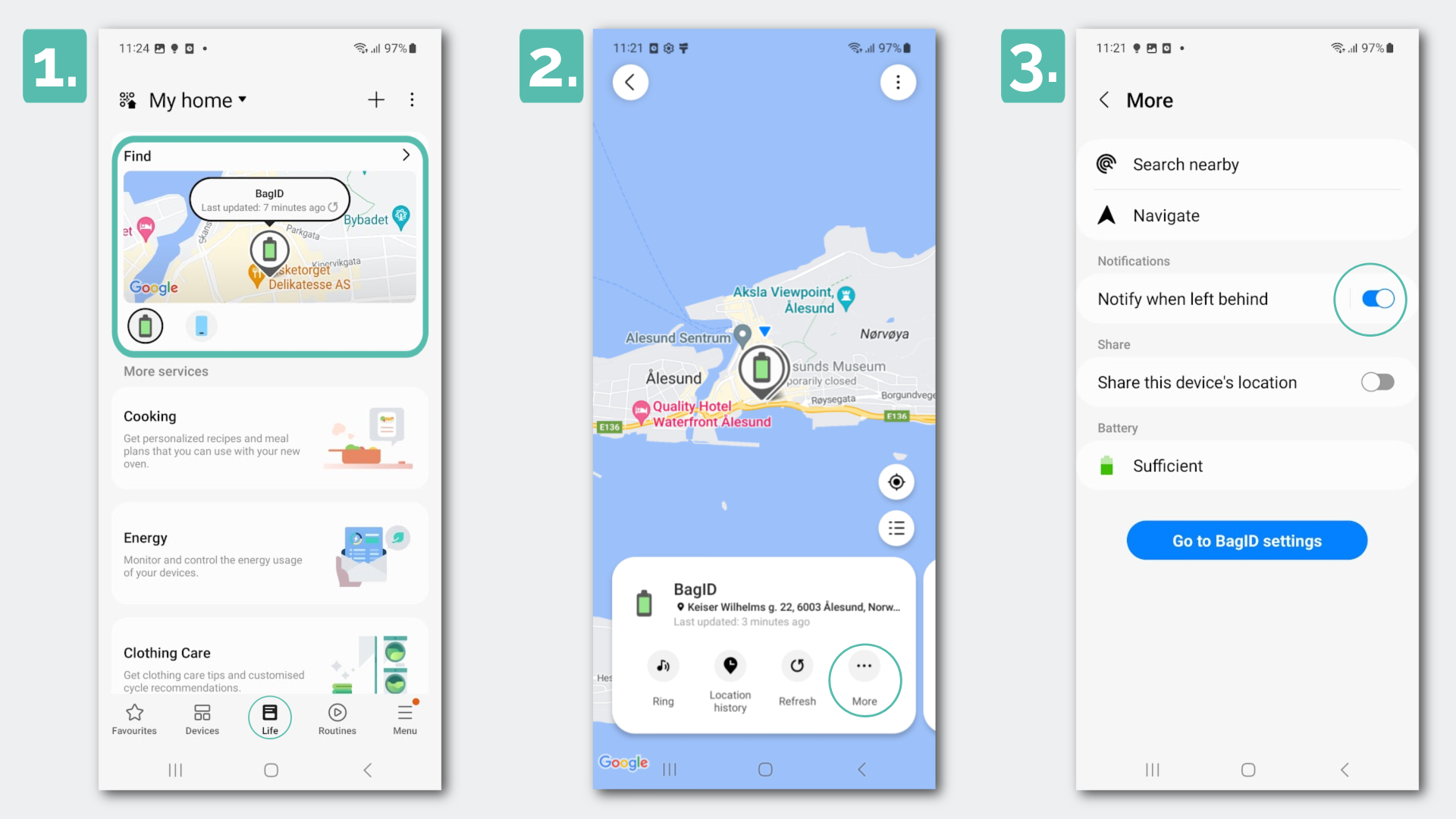 Turn on 'Notify if left behind' in Samsung SmartThings Find